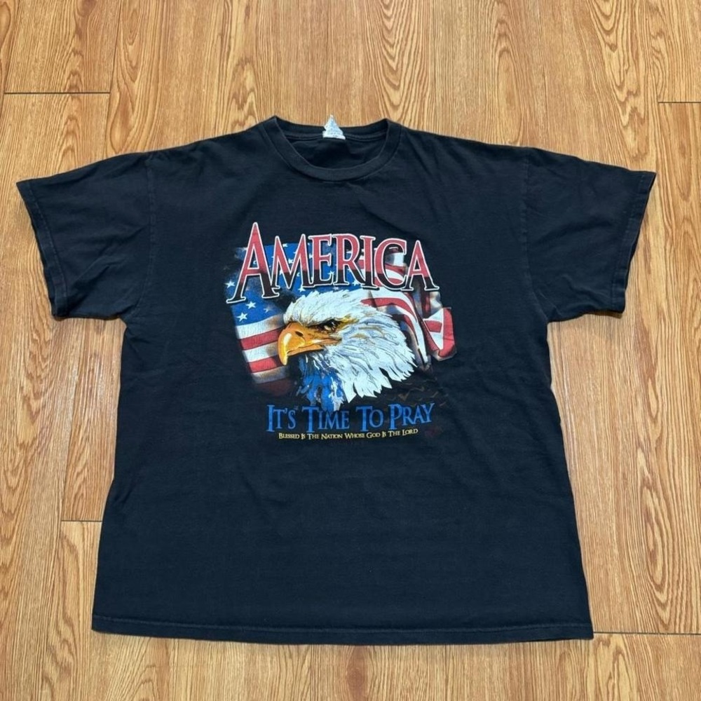 Jesus Men's Shirt Black America It's Time To Pray Eagle Scripture Size Large